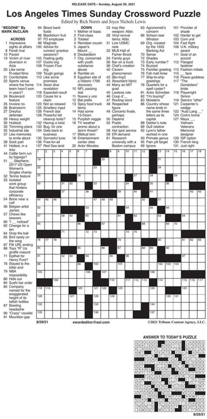LA Times Crossword Answers for August 12 2023